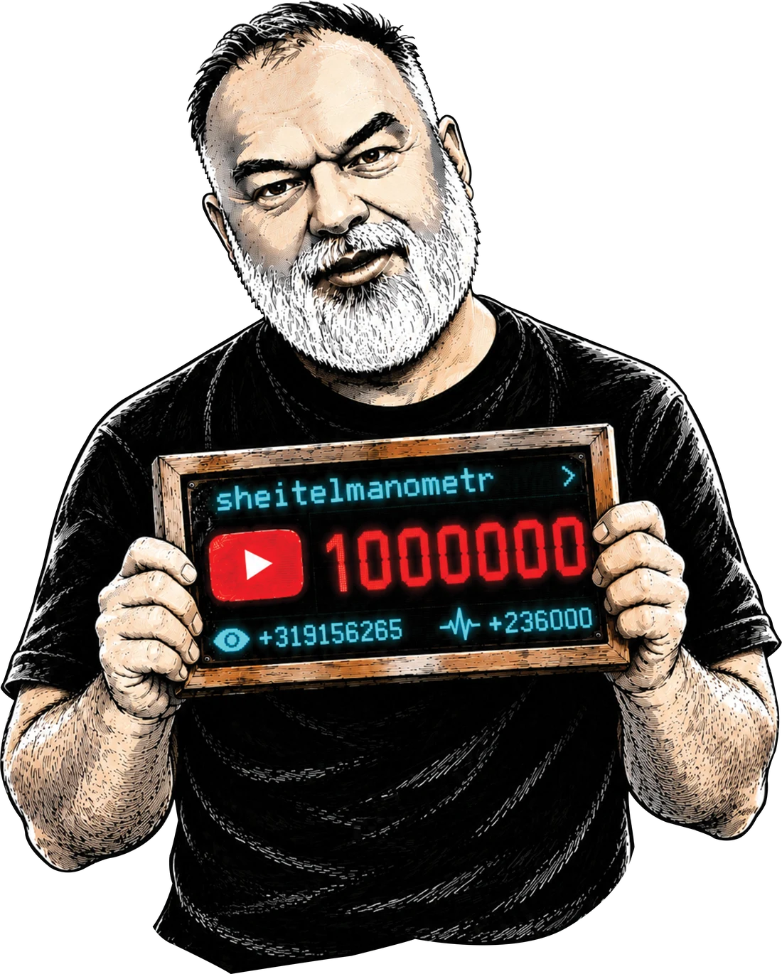 Ілюстрація: Шейтельман із табличкою-лічильником на 1 000 000 підписників